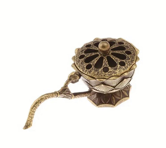 Small Metal Lotus Incense / Bakhoor Burner with Handle